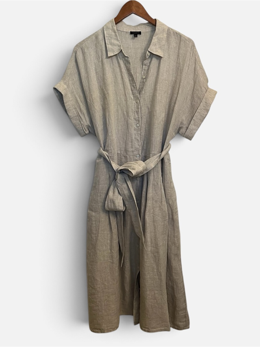 Talbots Linen Button-Front Midi Shirt Dress - Flax/Beige/Stone